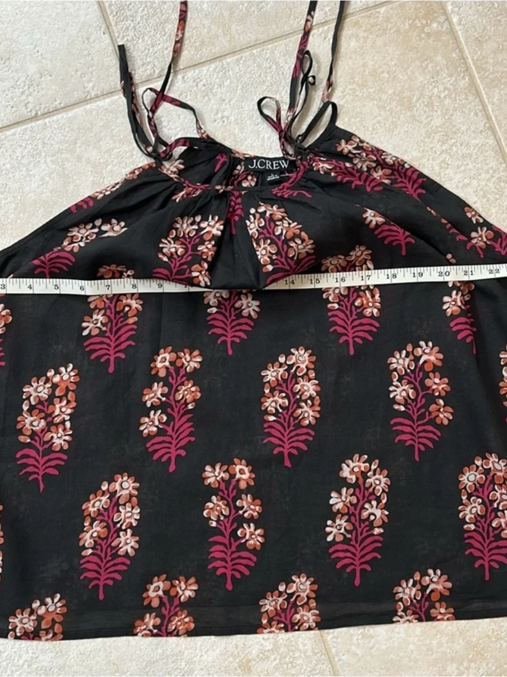 J. CREW NWT Tie-shoulder tank top in black block-print cotton size L
